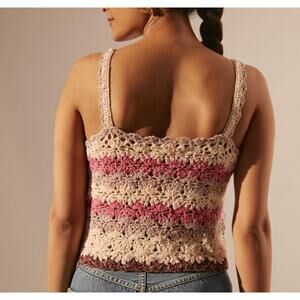 Anthropologie Pink Crocheted Crop Top Boho Floral Cottagecore Women's size Small